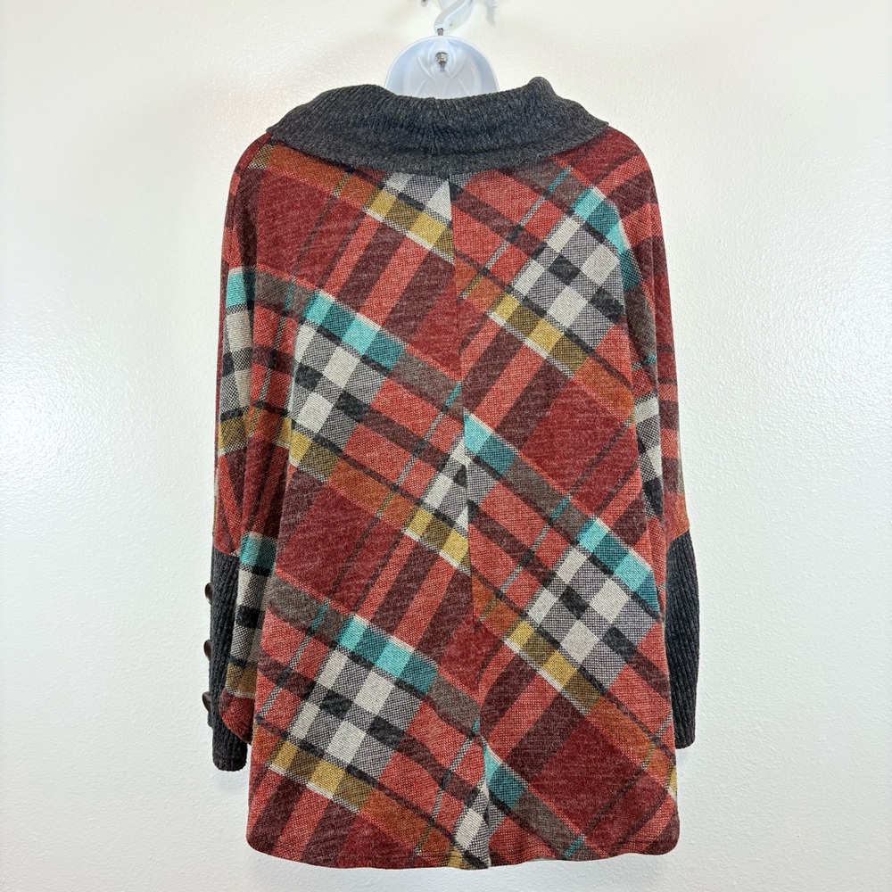 Chris & Carol Multicolor Plaid Cowl Neck Artsy Boho Lagenloom Poncho Sweater 2XL - Picture 7 of 15